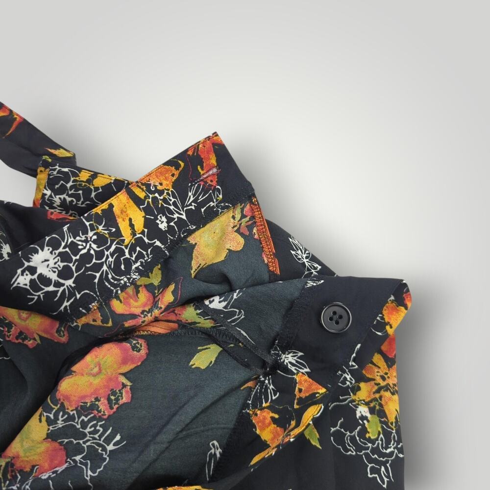 Chances R Women’s M Asymmetric Ruffle Midi Skirt Black w/ Orange & Yellow Floral - Picture 5 of 8